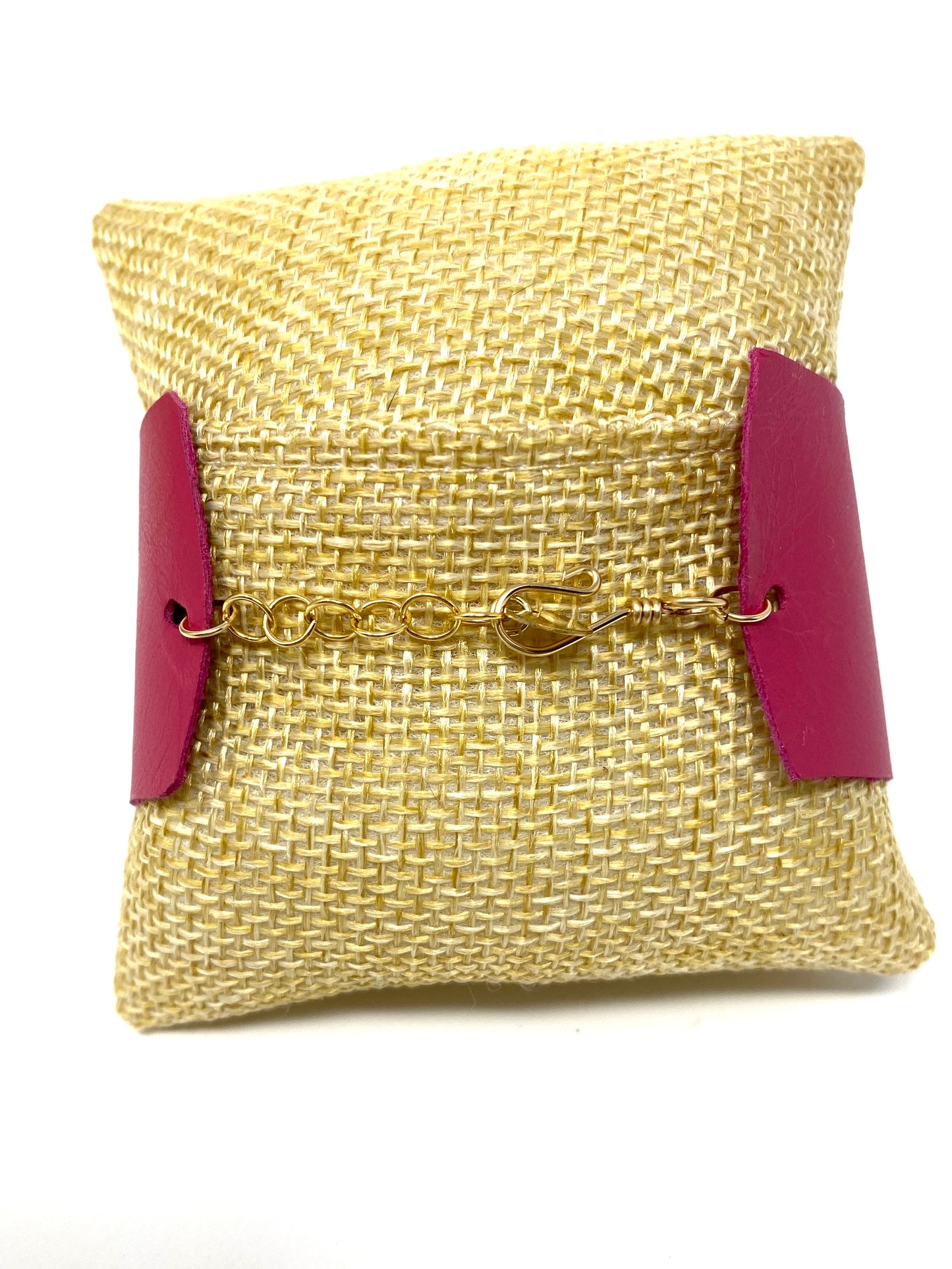 Hot Pink Leather Cuff Bracelet With Seed Bead Evil Eye