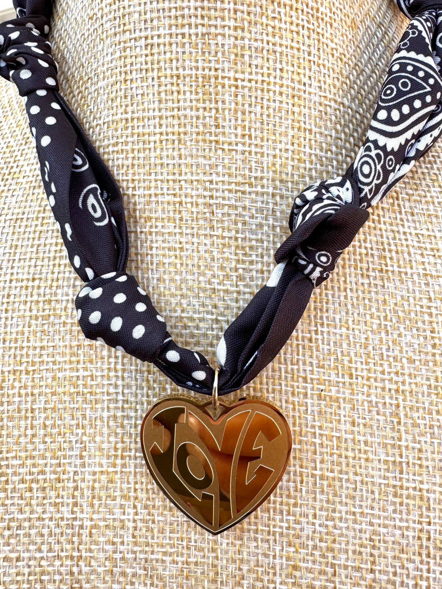 Silk Bandana Scarf Love Necklace (heart)