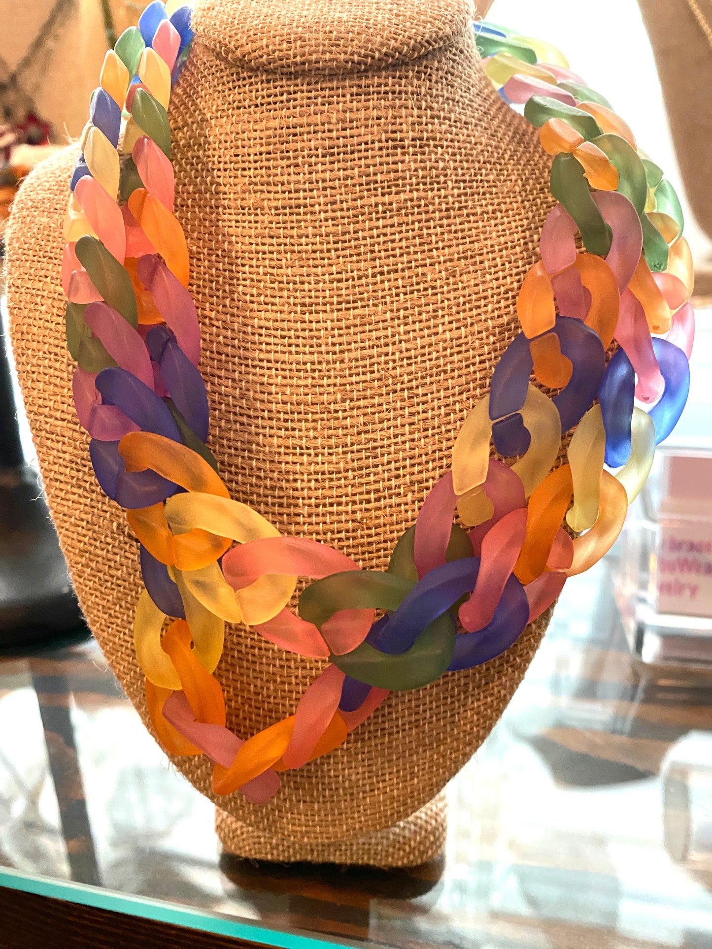 Multicolor Matte Acrylic Link Necklace With Gold Clasp