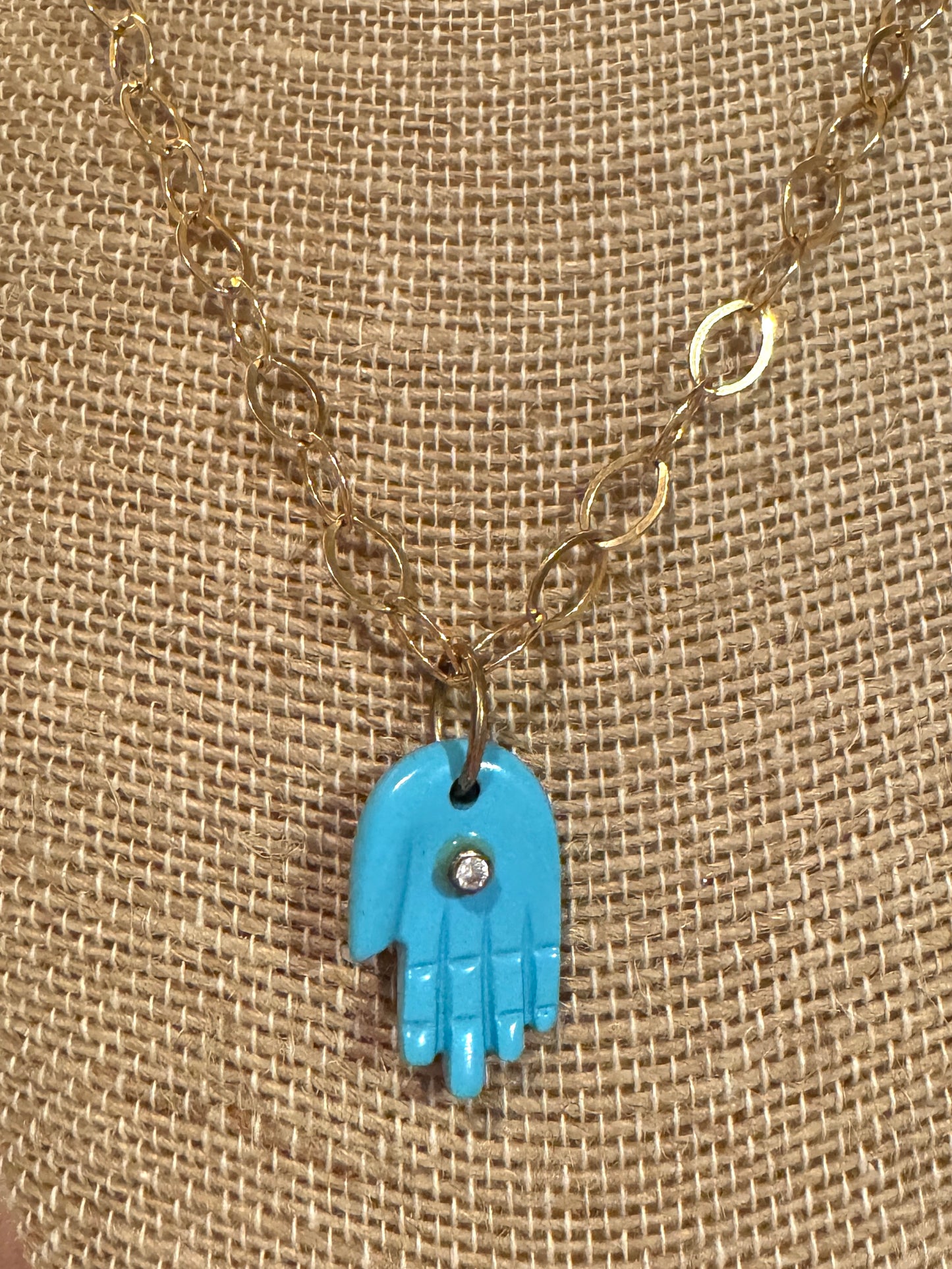 Turquoise and Diamond Hamsa Pendant