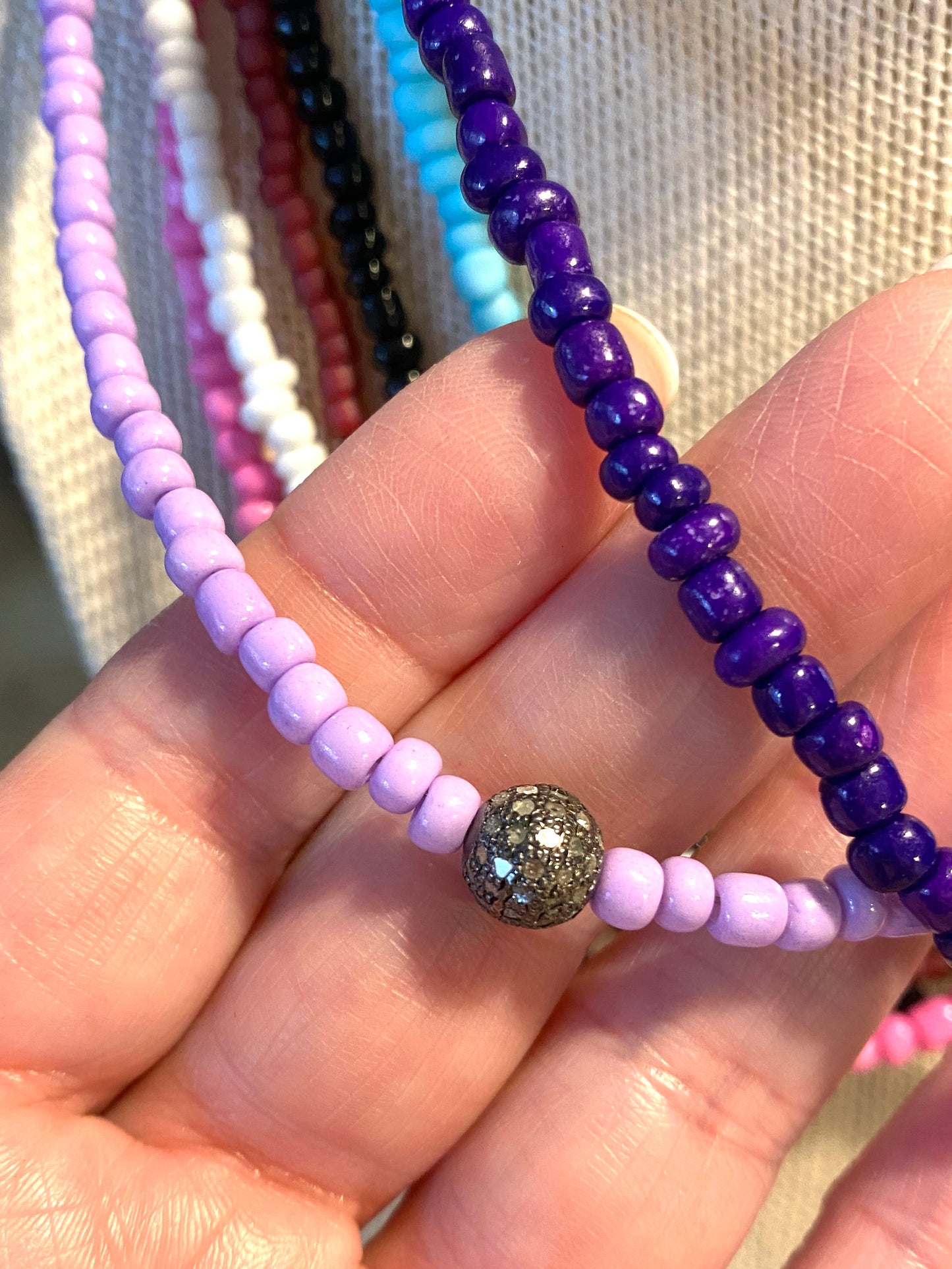 Seed Bead Necklace With Diamond Bead