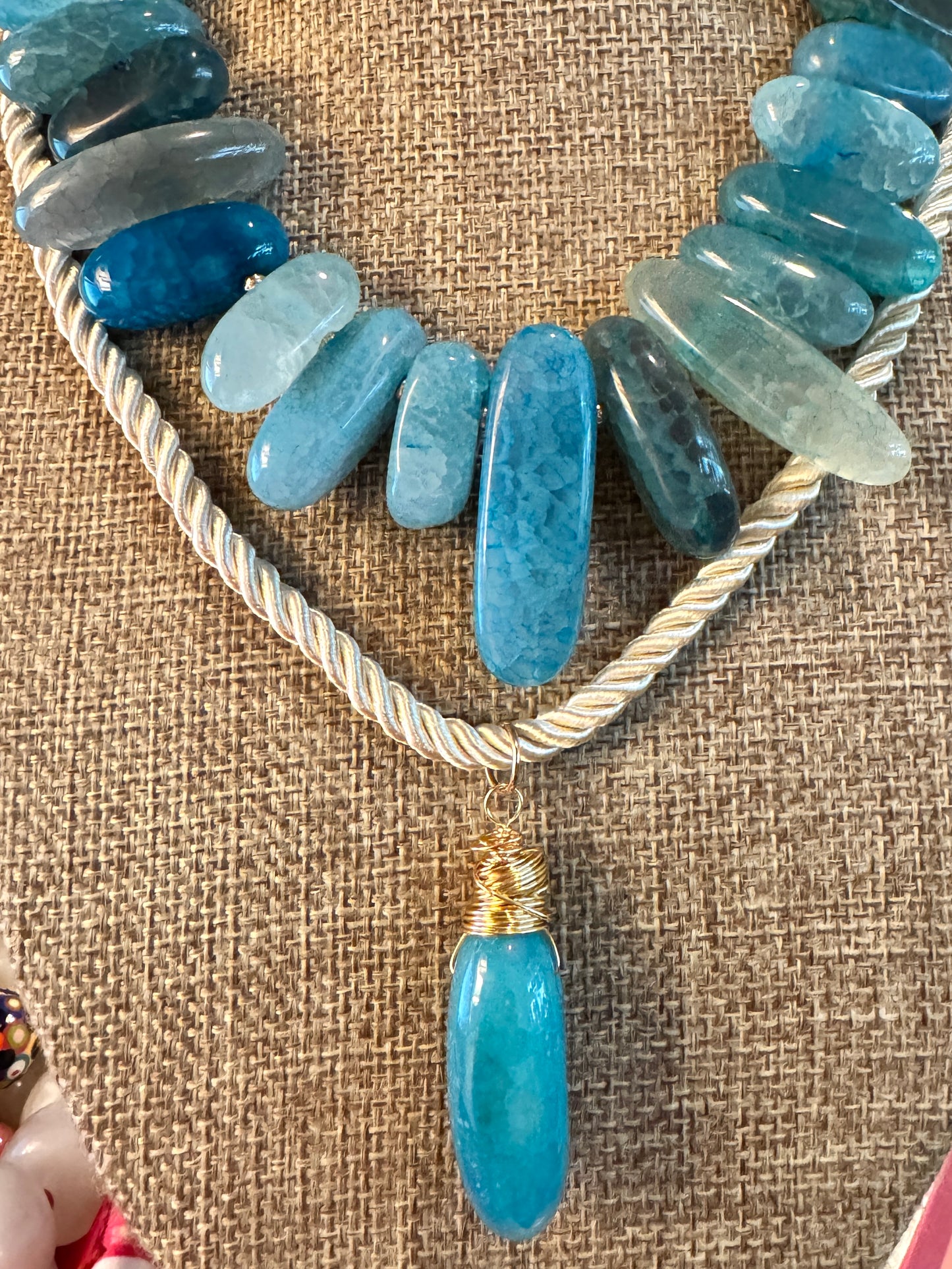 Blue Agate on Cord Necklace
