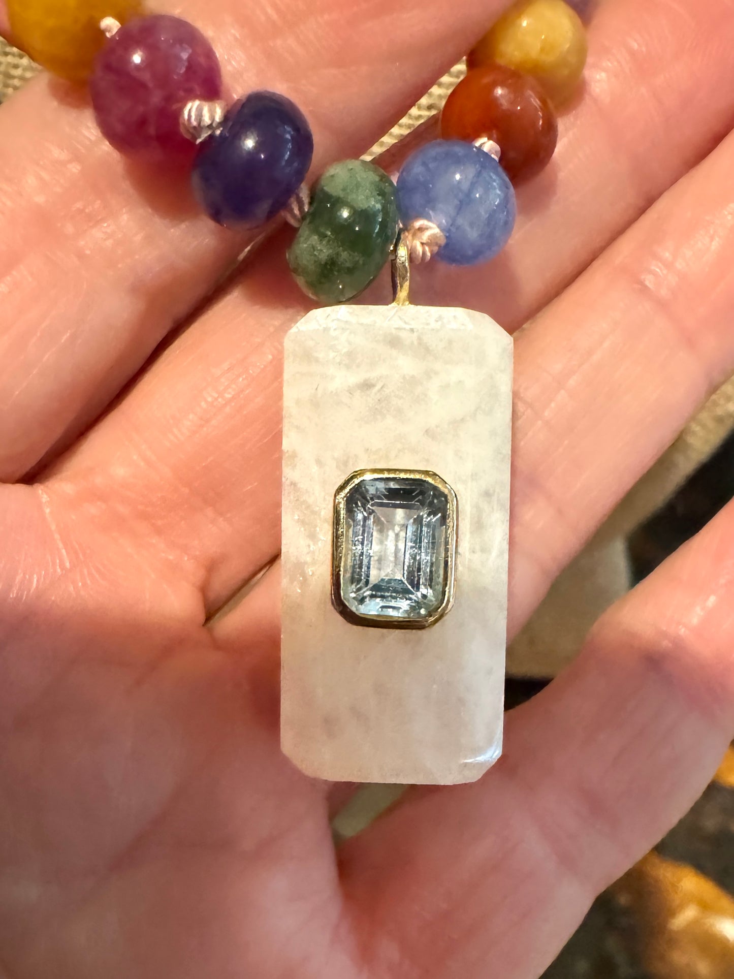 Handknotted Jade Necklace with Gemstone Pendant