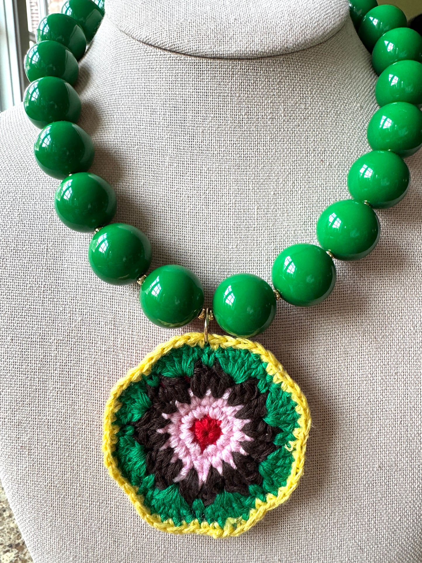 Gumball Resin Necklace with Crochet Pendant