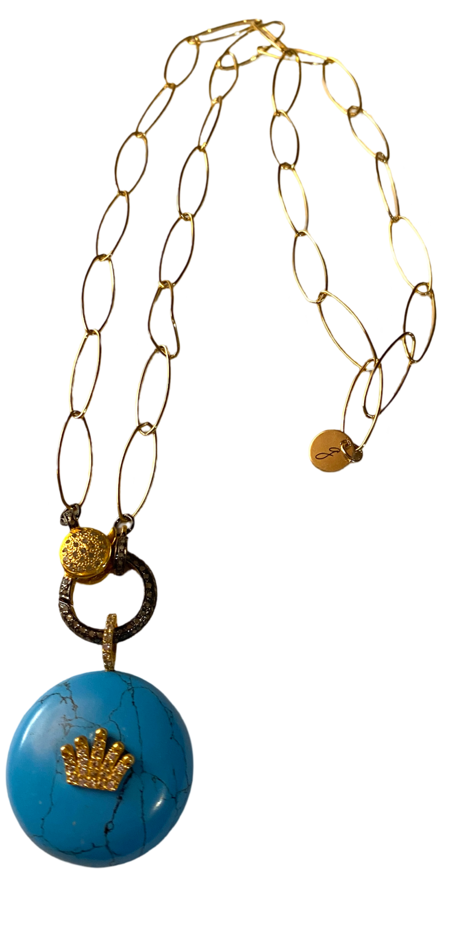 Turquoise and Diamond Crown Necklace