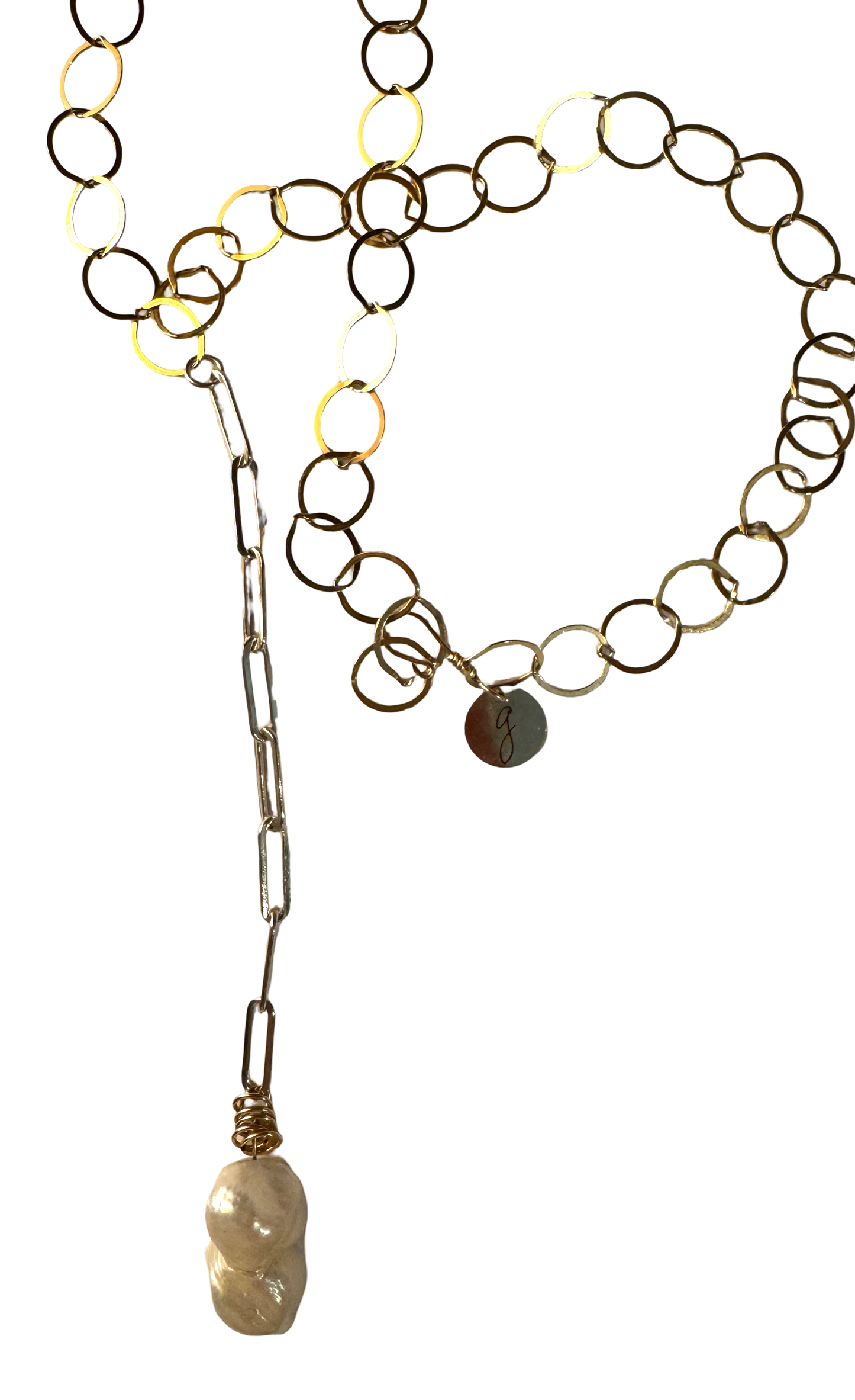 Gold and Silver Pearl Drop Necklace