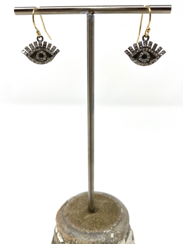 Diamond Evil Eye Earrings With Gold Filled Earring Wire