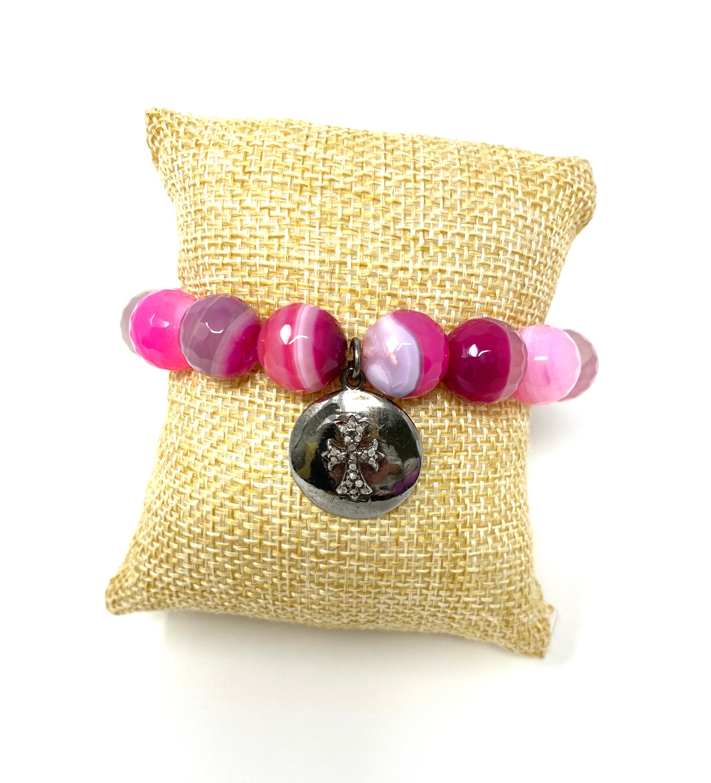 Pink Agate and Diamond Bracelet