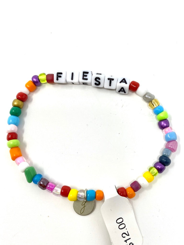 Seed Bead Wordie Elastic Bracelet (fiesta)