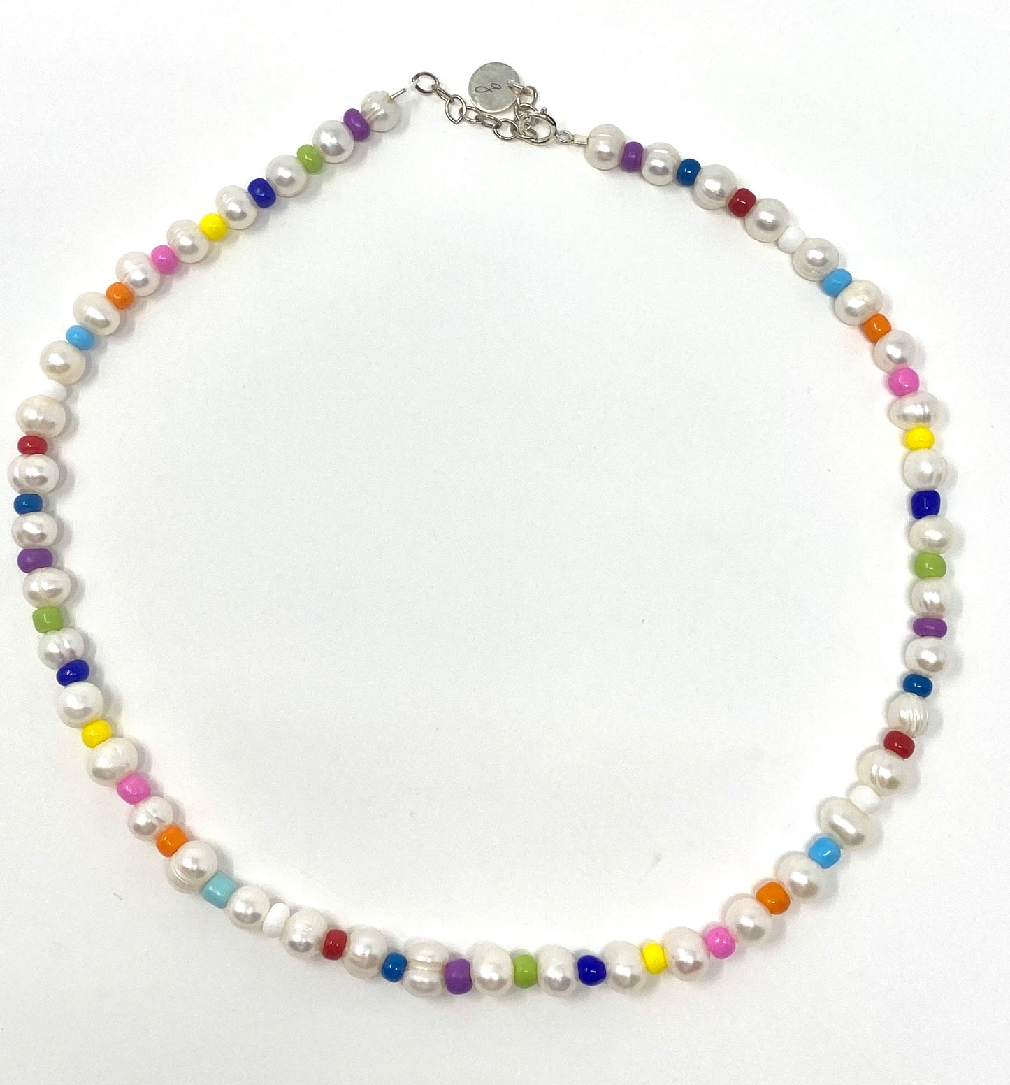 Freshwater Pearl Necklace With Rainbow Seed Beads