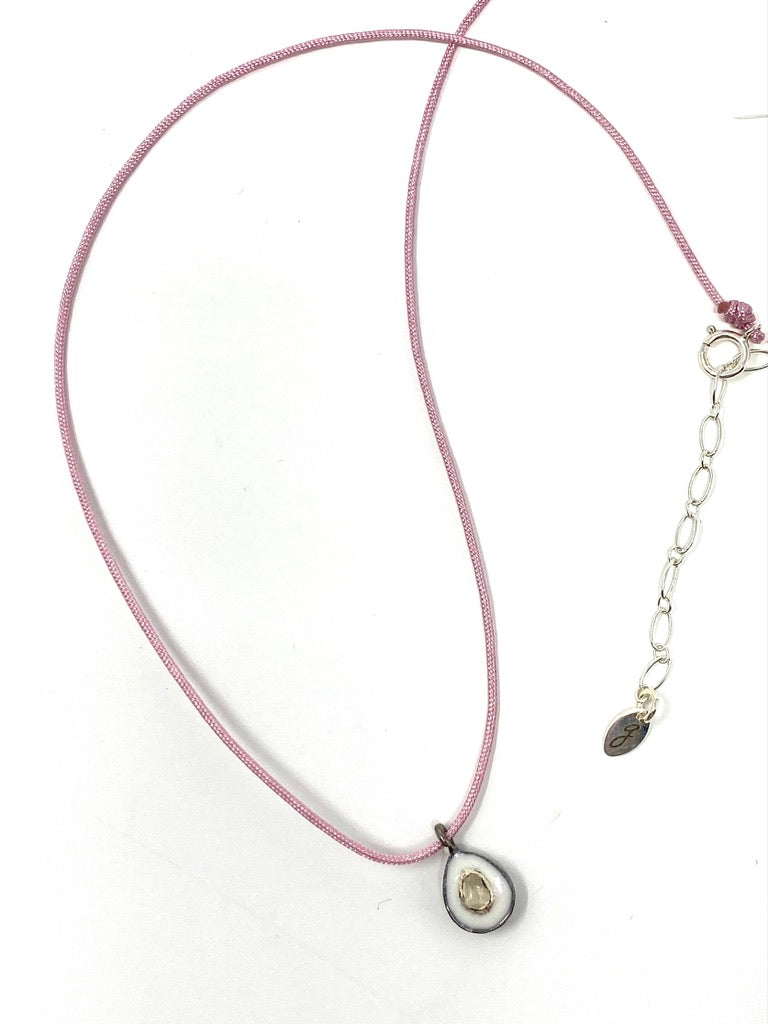 Nylon Cord Necklace With Enamel and Polki Diamond Teardrop Pendant