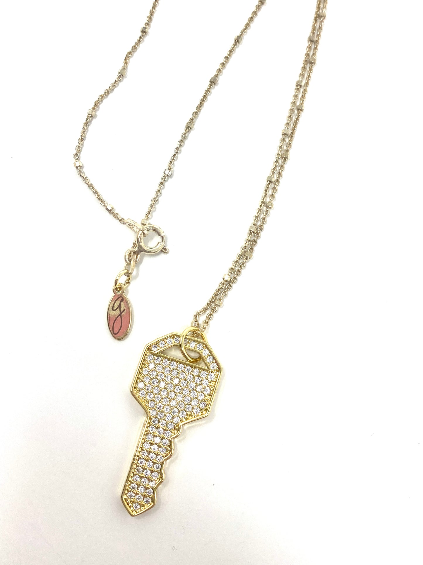 Crystal Ken Pendant on Dainty Gold Filled Chain Necklace