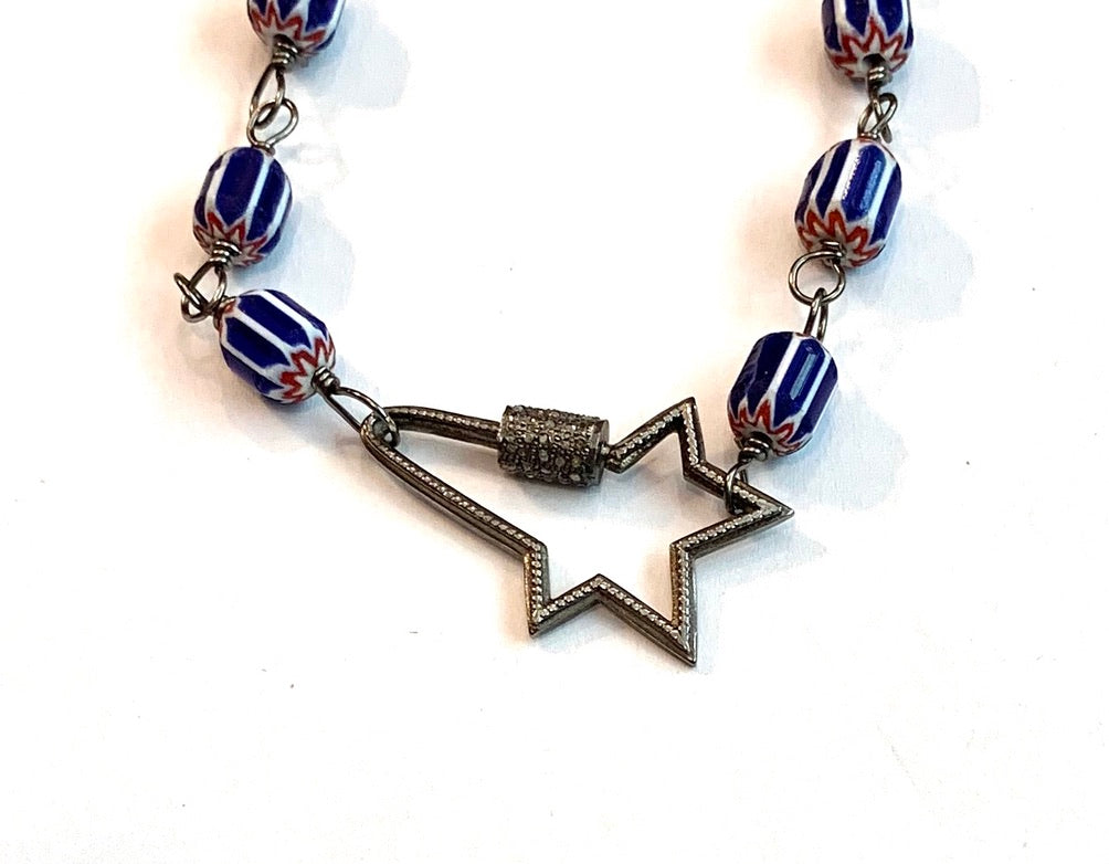 Trading Beaded Necklace with a Pave Diamond Star Carabiner