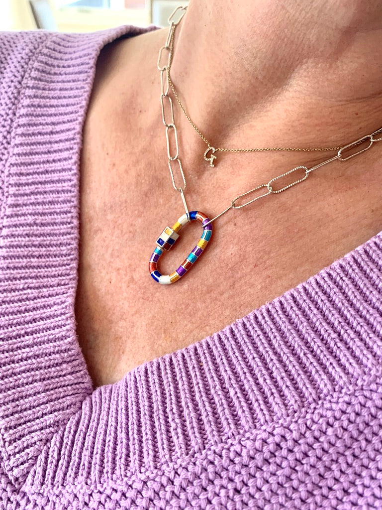 Paperclip Necklace with Enamel Carabiner