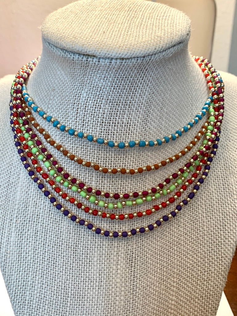 Seed Bead and 3mm Gold Filled Beaded Necklace