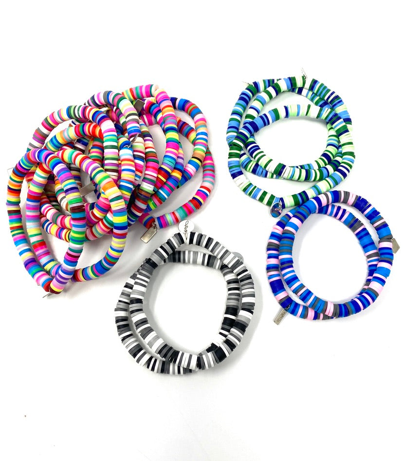 Multicolor Bright Rubber Disc Elastic Bracelets