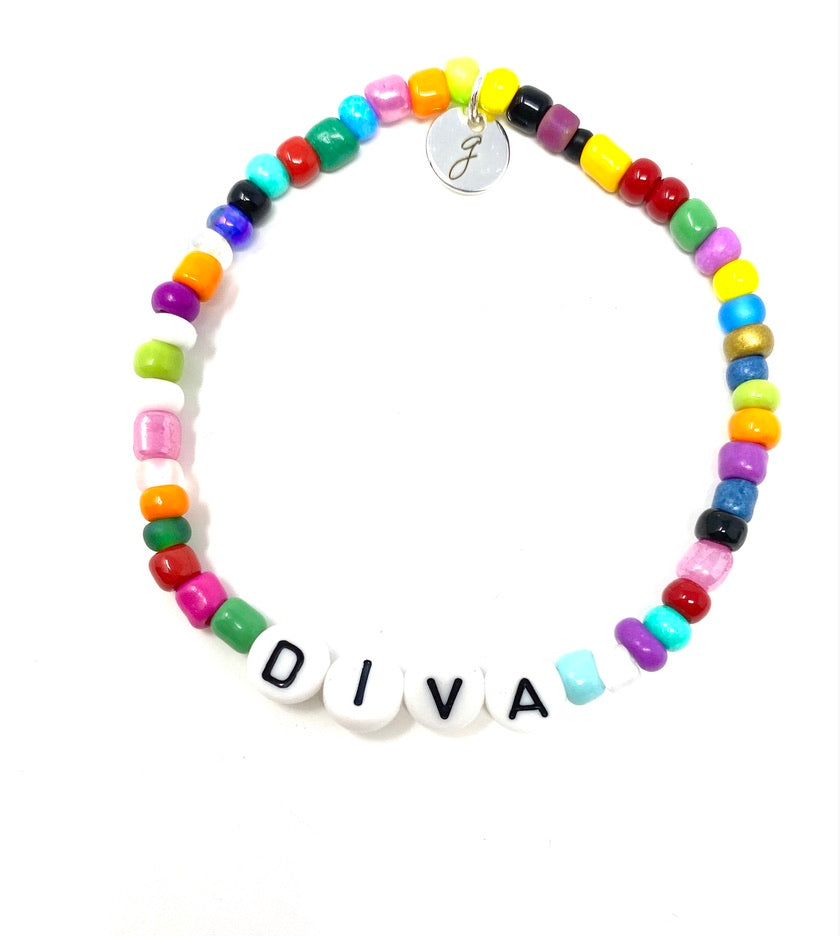 Seed Bead Wordie Elastic Bracelet (diva)