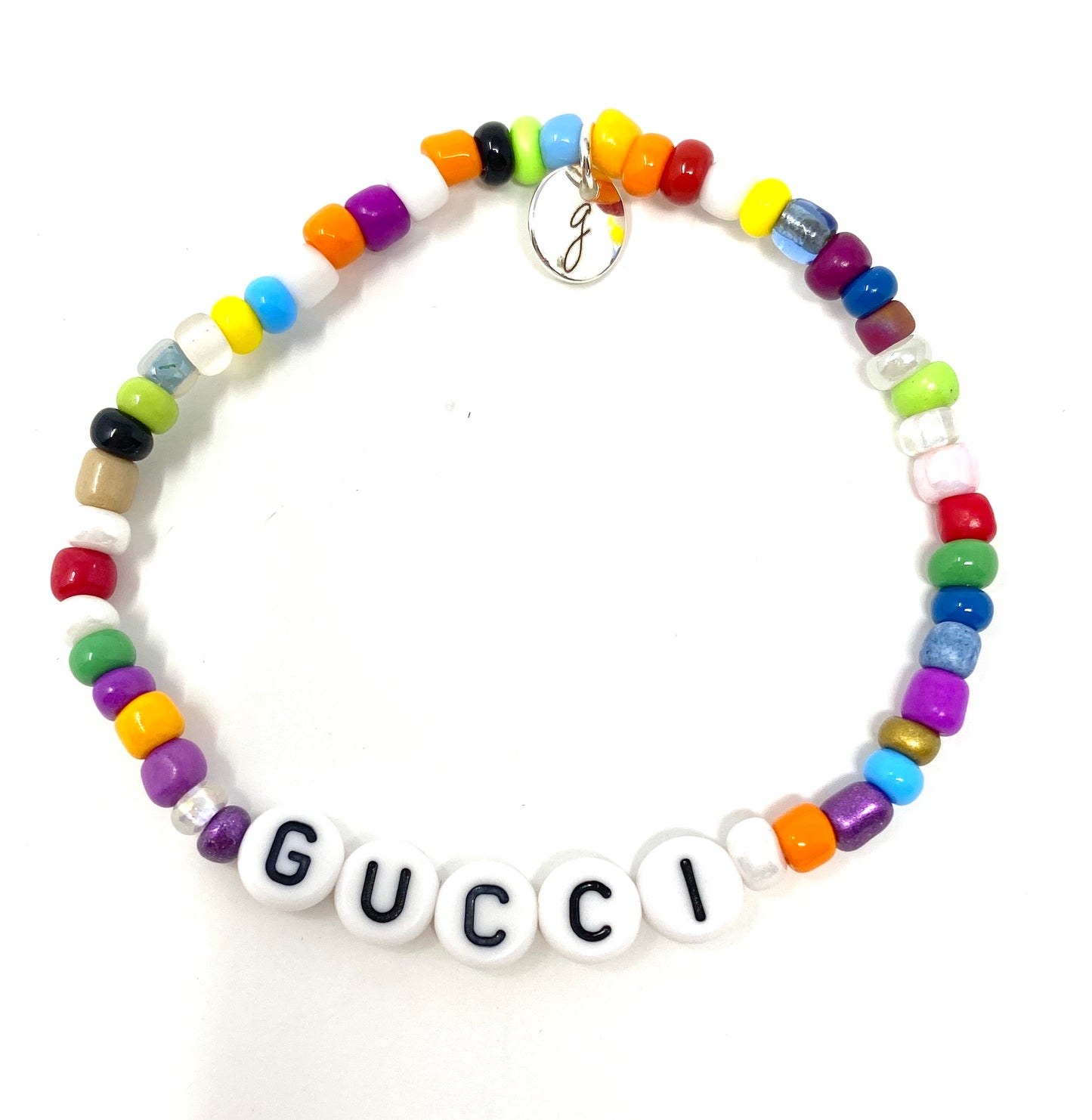 Seed Bead Wordie Elastic Bracelet (g*cci)