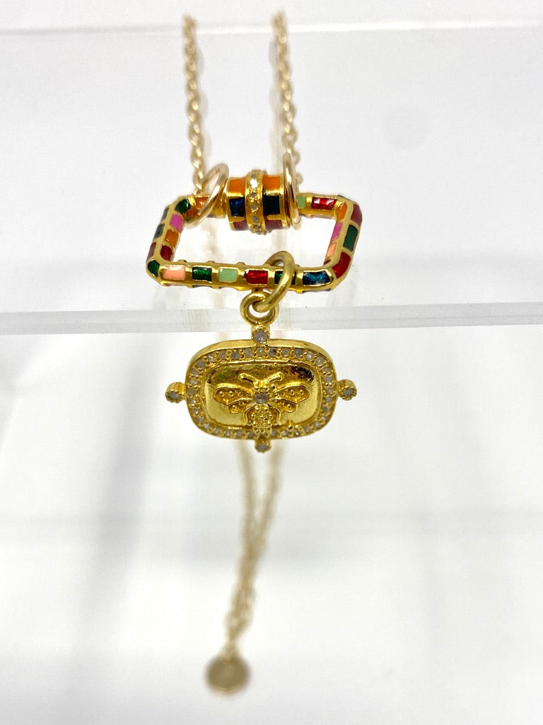 Diamond Carabiner With Diamond Bee Pendant