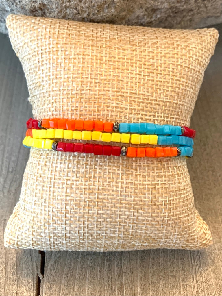 Cube Glass Beaded Bracelet with Pave Diamond Spacers