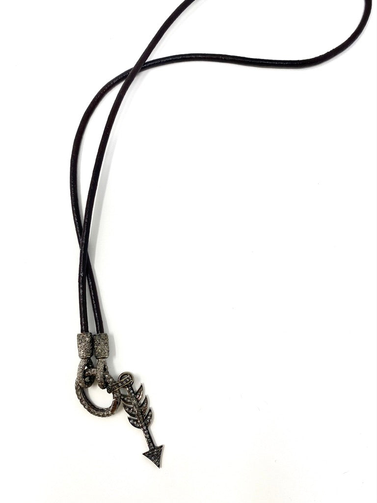Dark Brown Leather Cord With Diamond Connector With Diamond Arrow Pendant