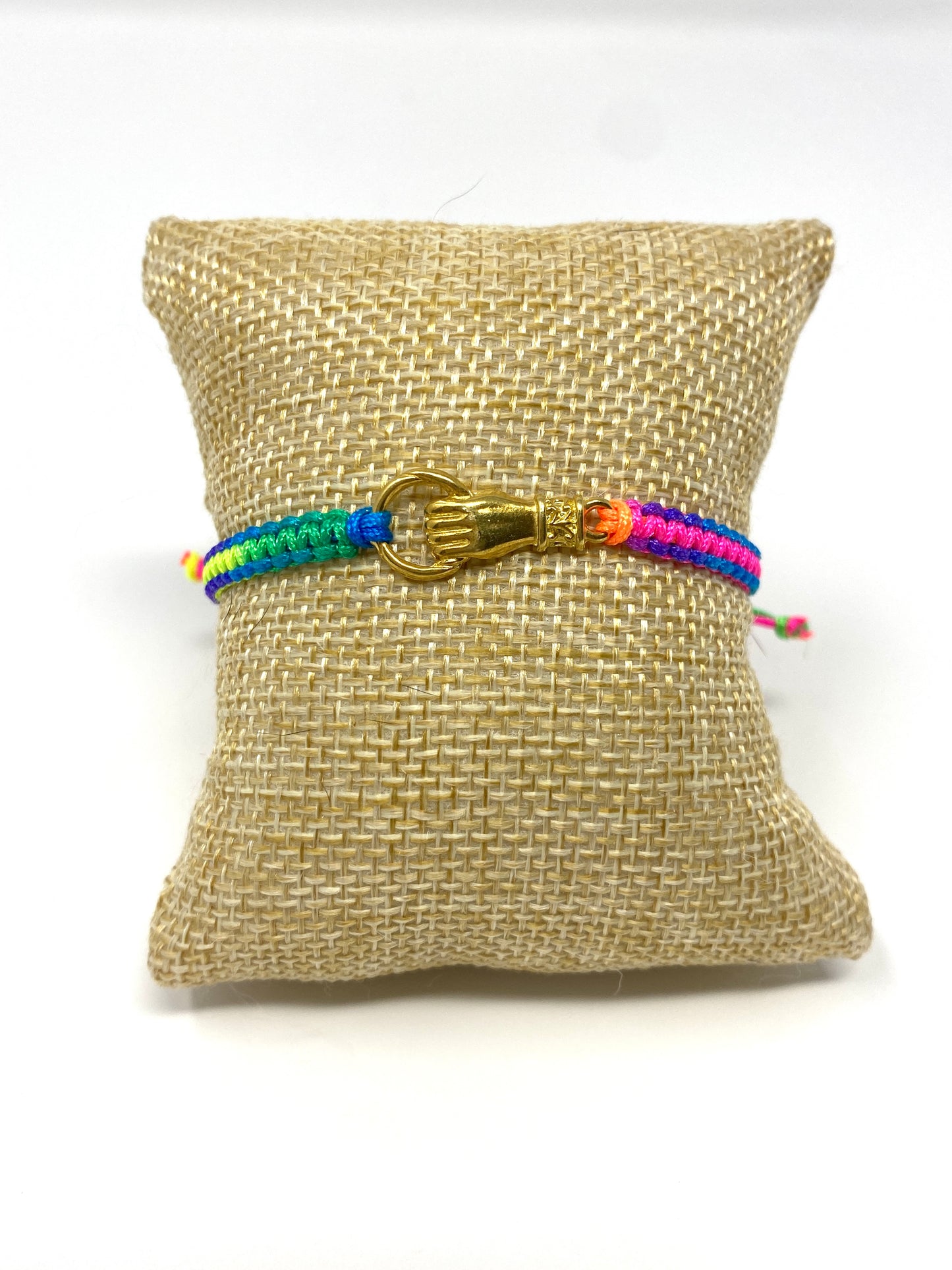 Rainbow Macrame Adjustable Bracelet With Hand Connector