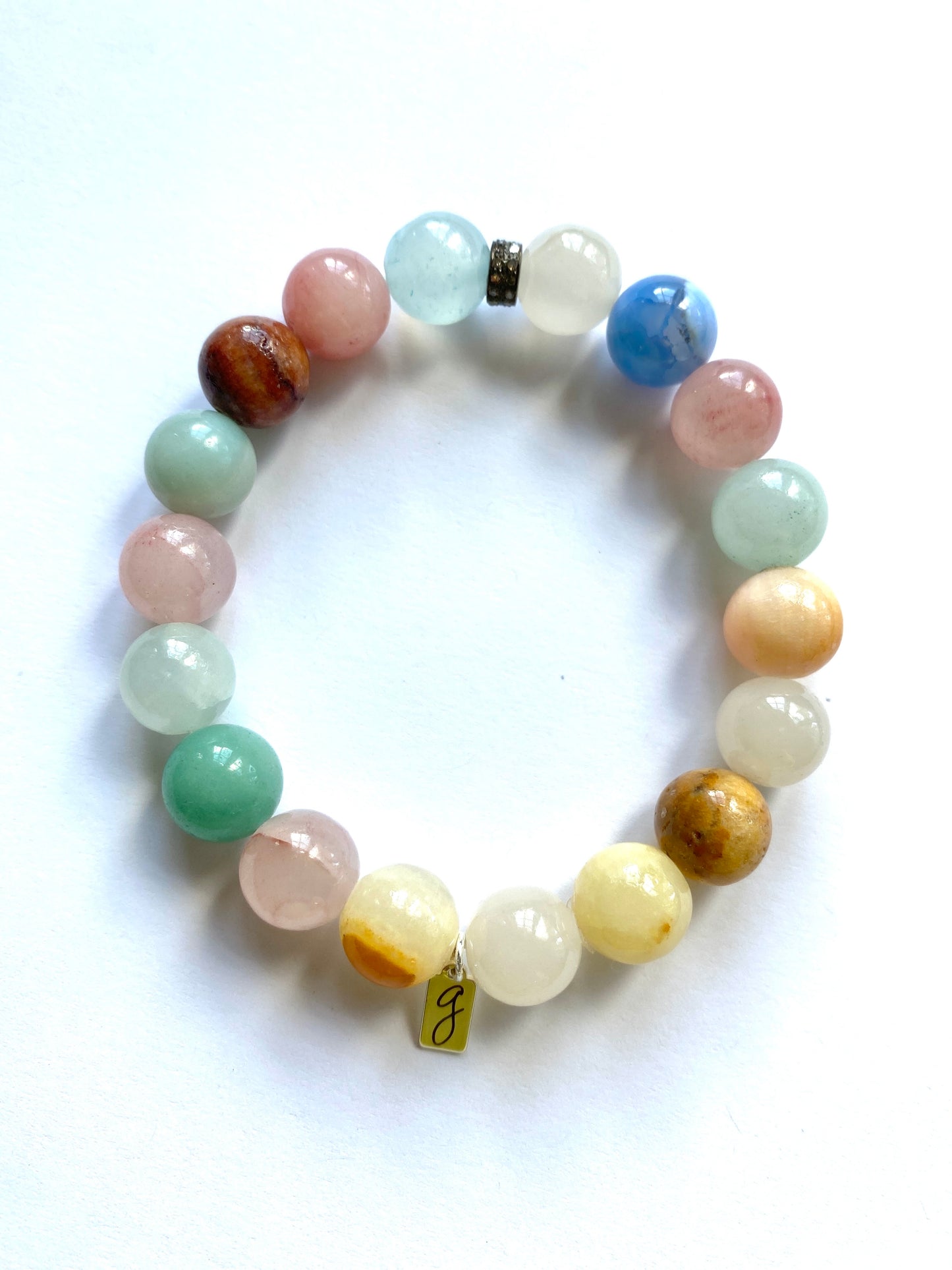Amazonite Elastic Beaded Bracelet With Diamond Spacer
