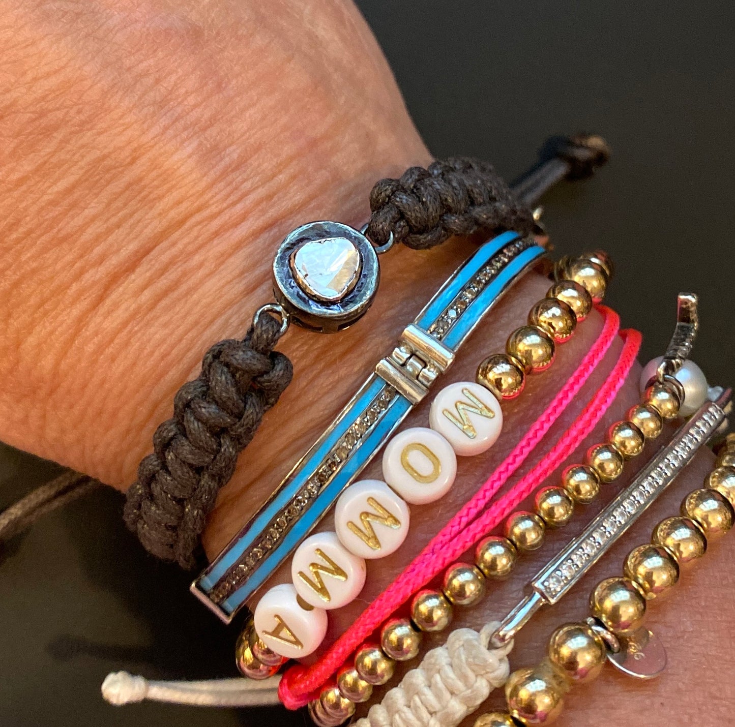 Dark Brown Adjustable Macrame Bracelet With Polki Diamond Connector