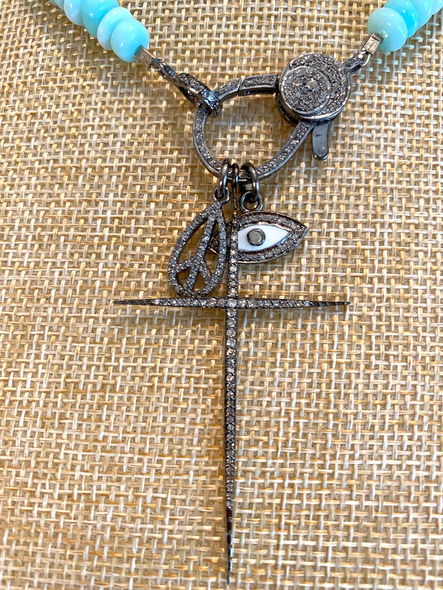 Gemstone Necklace With Diamond Clasp and Pendants