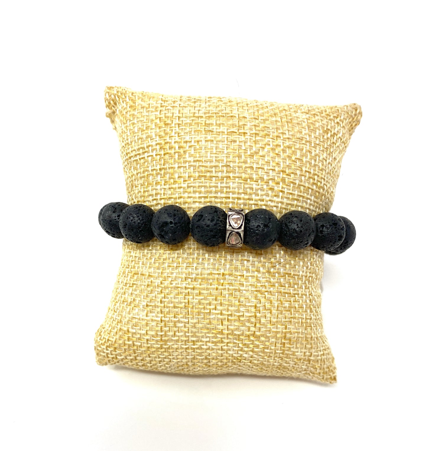 Lava Stone Elastic Bracelet with Diamond Spacer