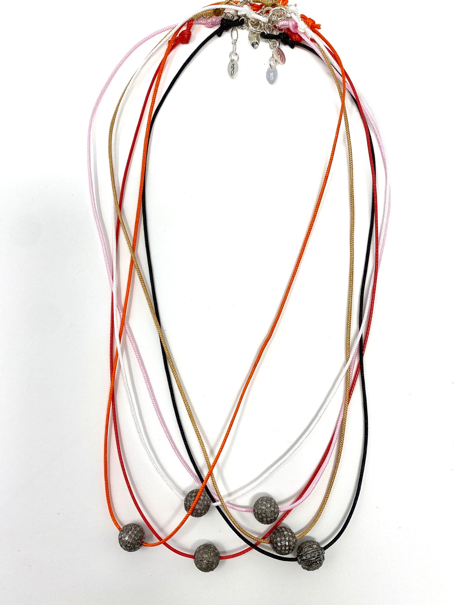 White Nylon Necklace With Pave Diamond Bead