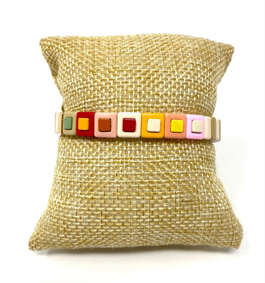 Multicolor Squares on Elastic Tila Tile Bracelet