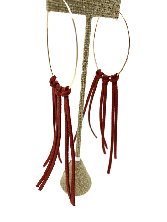 Burnt Orange Leather Suede Fringe Earrings on Gold Filled Earring Hoop