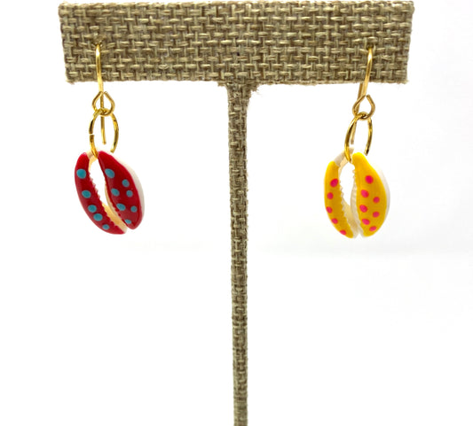 Handpainted Cowrie Shell Earrings on Gold Earring Wire