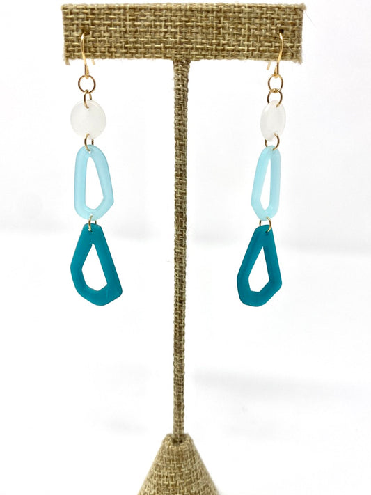 Matte Aquamarine Colored Acrylic Dangle Earrings on Sterling Silver Earring Wire