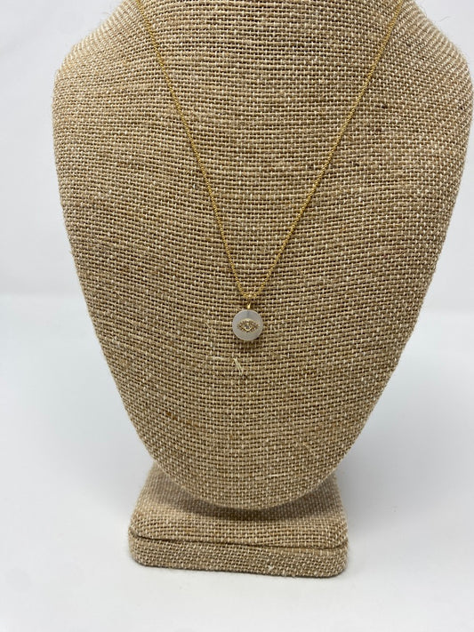 Gold Filled Ball Chain Necklace With Mother of Pearl and Diamond Evil Eye Pendant