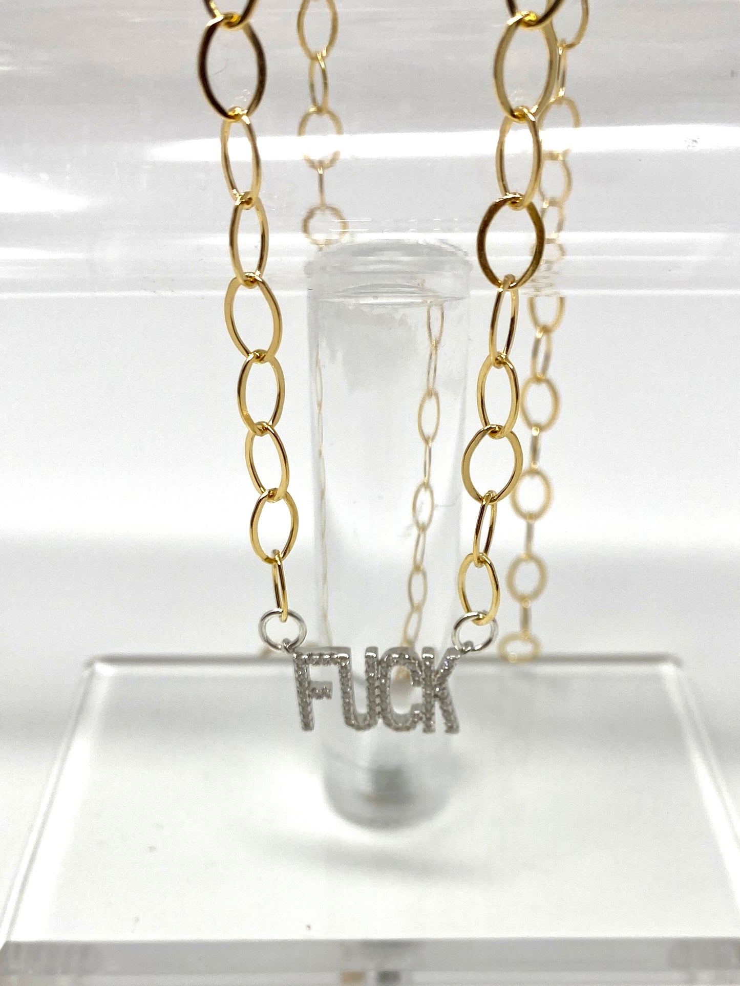 F**k CZ on Gold Filled Chain Necklace