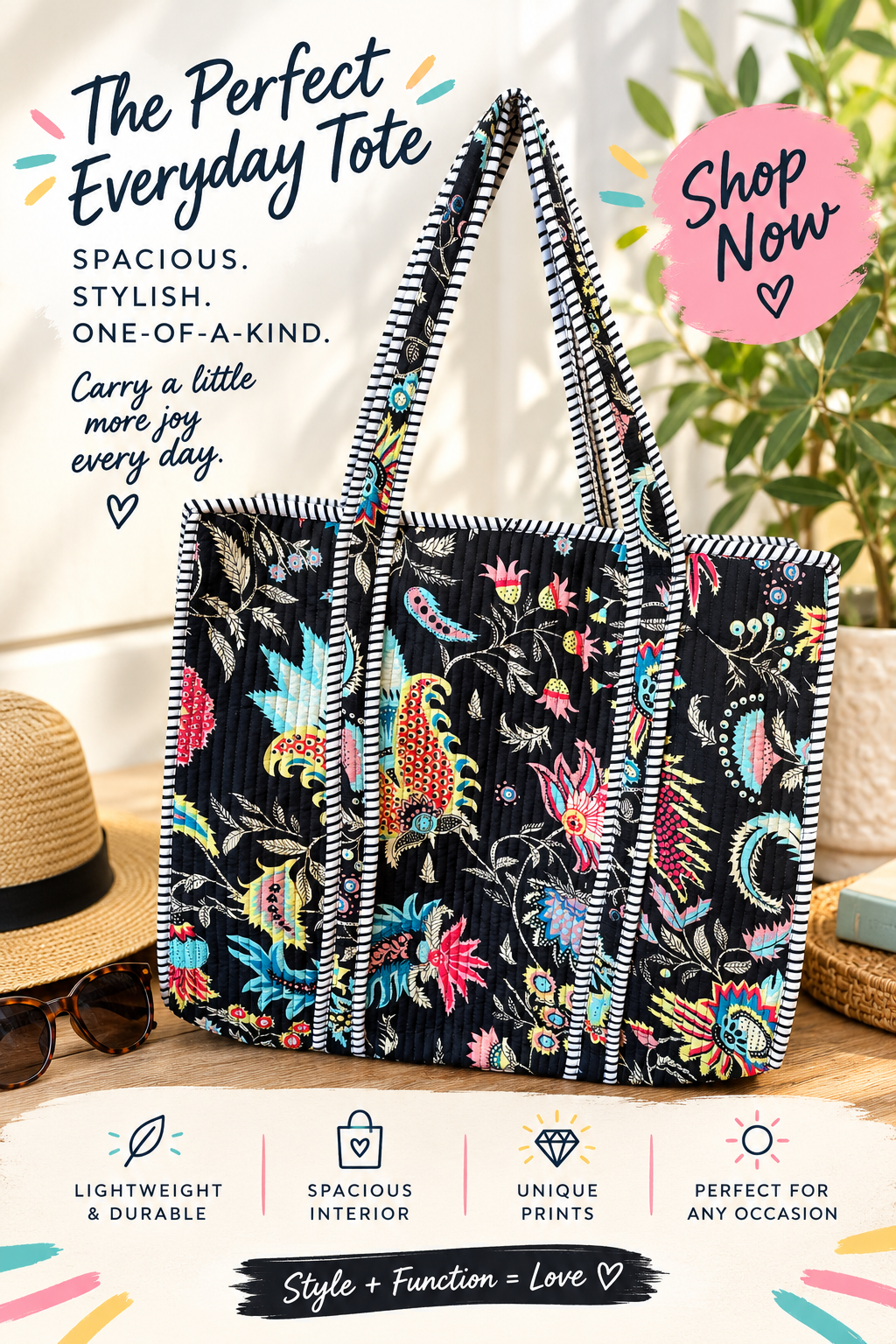 Quilted Cotton Tote Bag