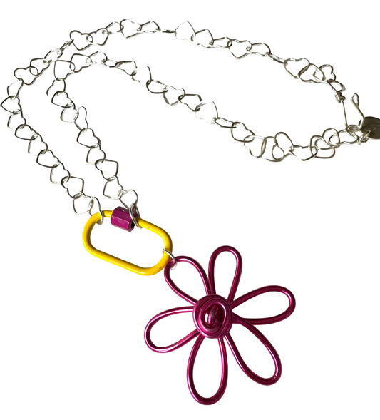Wire Flower and Carabiner Necklace