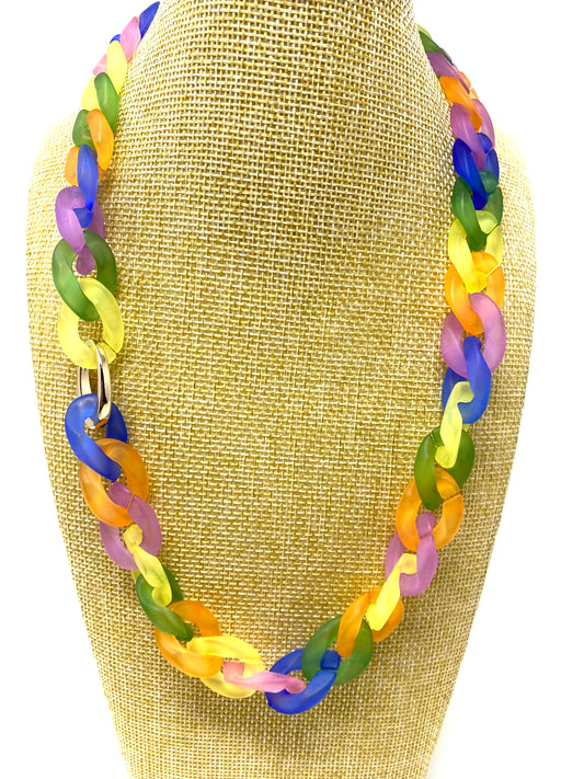 Multicolor Matte Acrylic Link Necklace With Gold Clasp