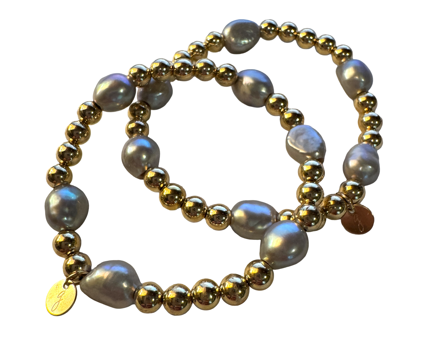 Gold Filled and Gray Pearl Bracelet