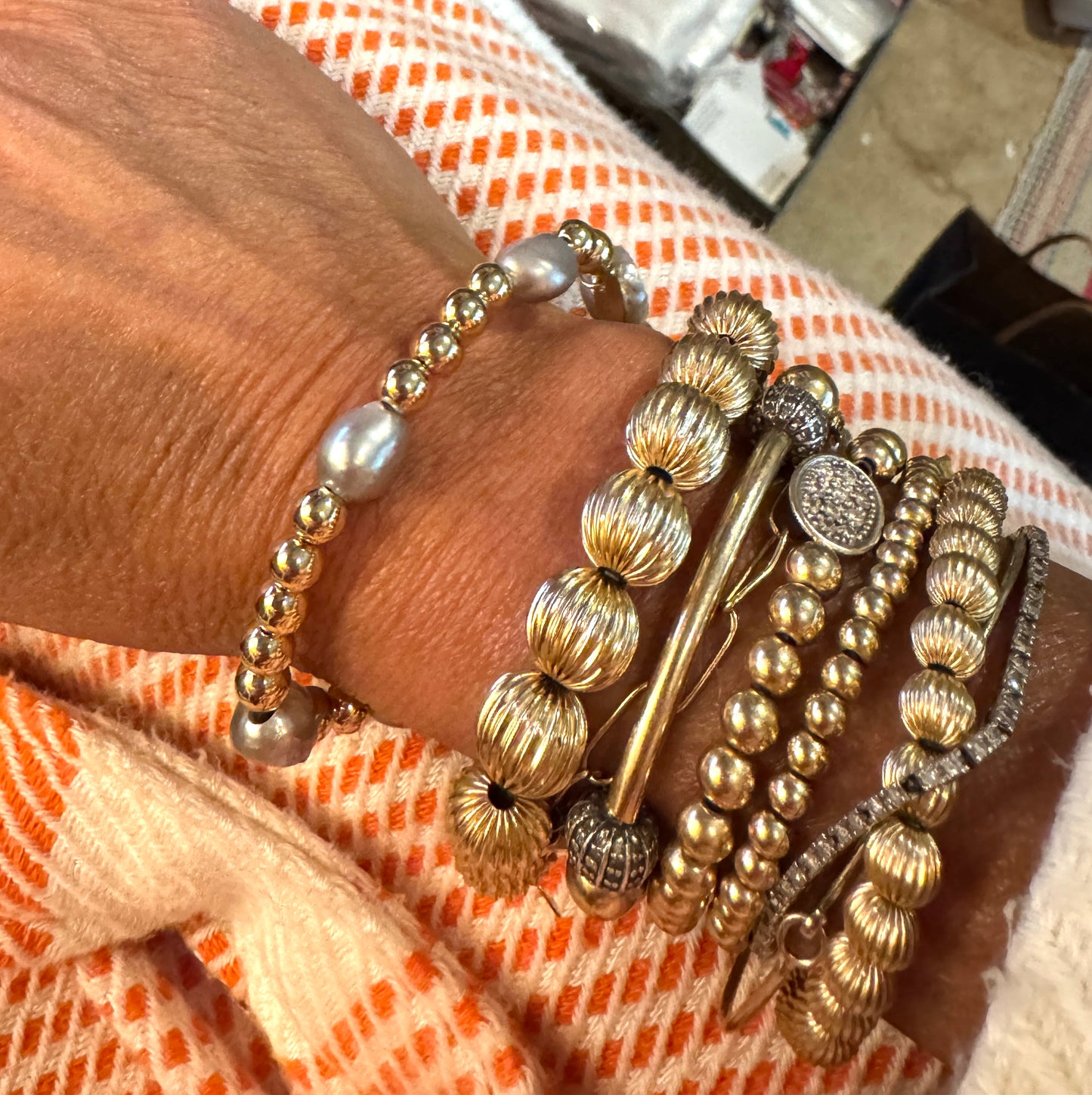 Gold Filled and Gray Pearl Bracelet