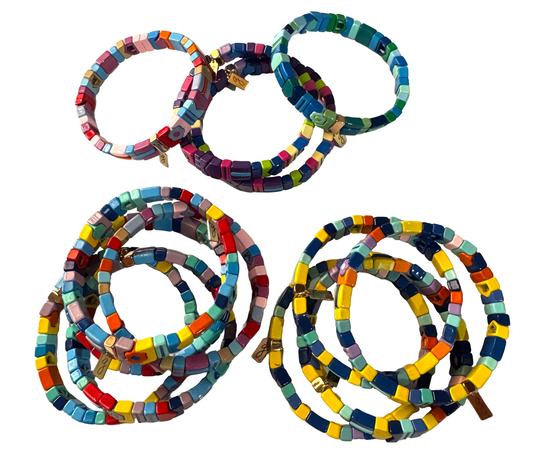 Multicolored Tila Tile Elastic Bracelet