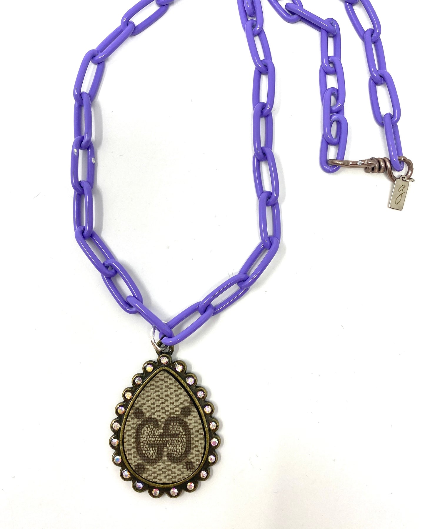 Purple Enamel Chain Necklace With Signature "GG" Pendant