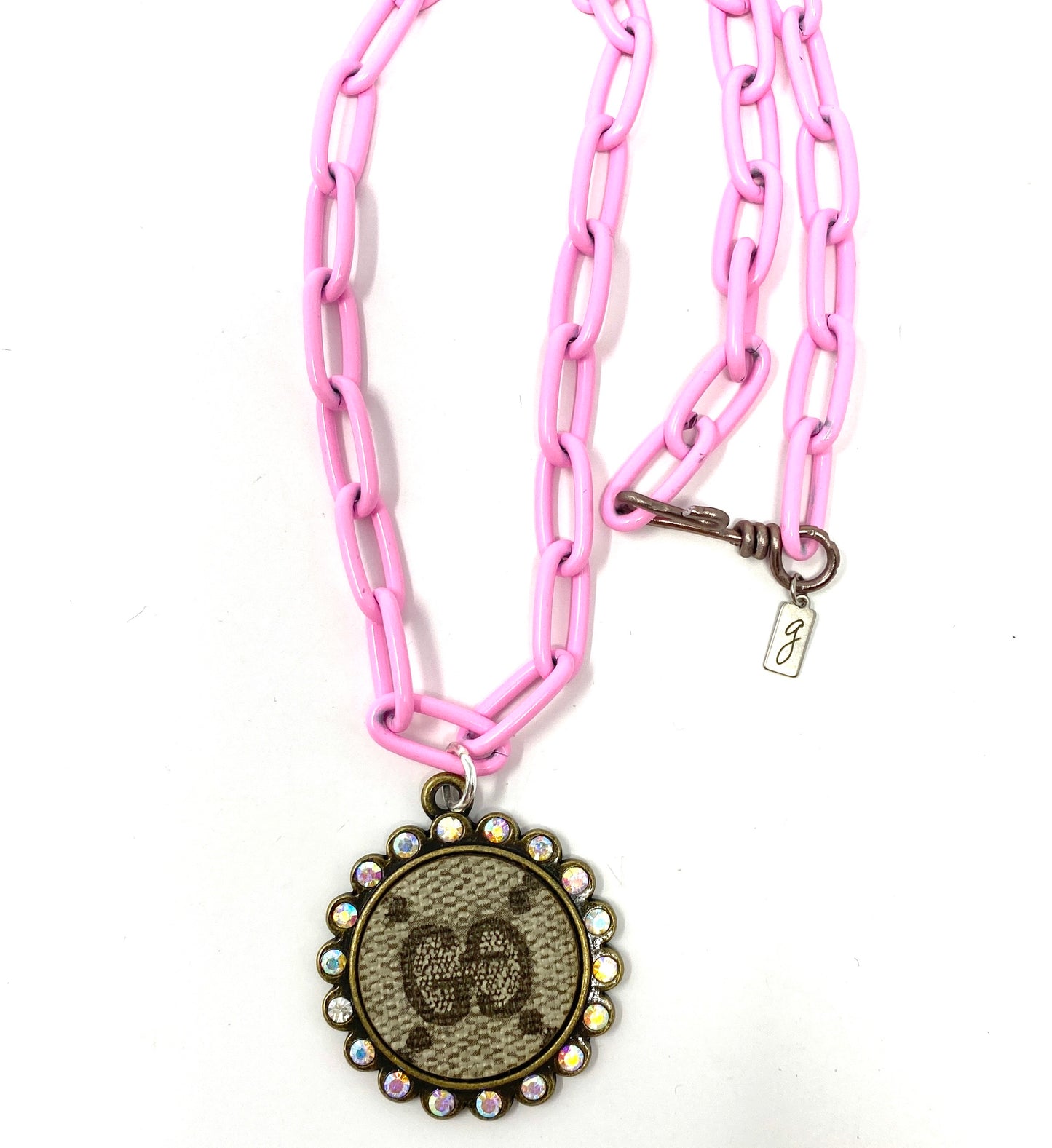 Bubblegum Pink Enamel Chain Necklace With Signature "GG" Pendant