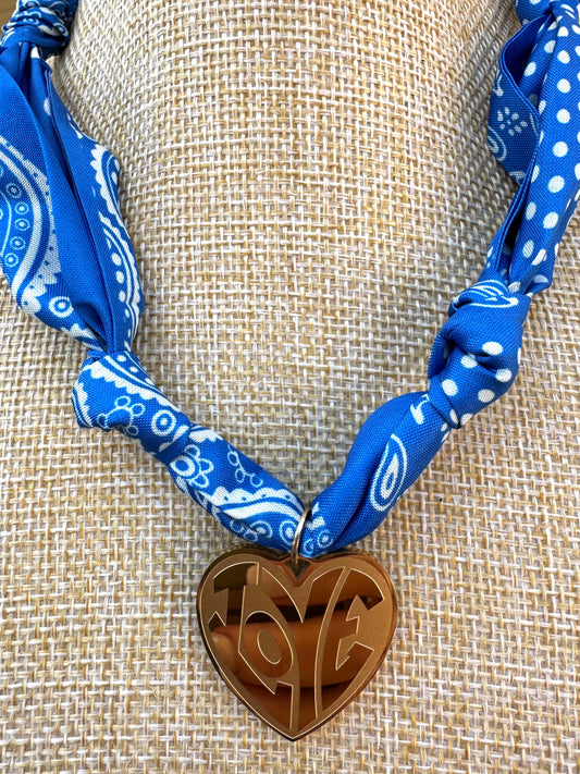 Silk Bandana Scarf Love Necklace (heart)