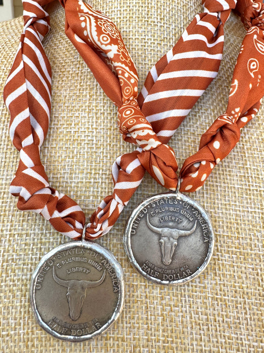 Bandana Longhorn Silk Scarf Necklace
