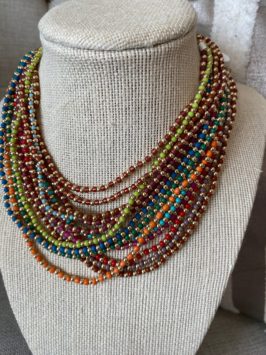Seed Bead and 3mm Gold Filled Beaded Necklace