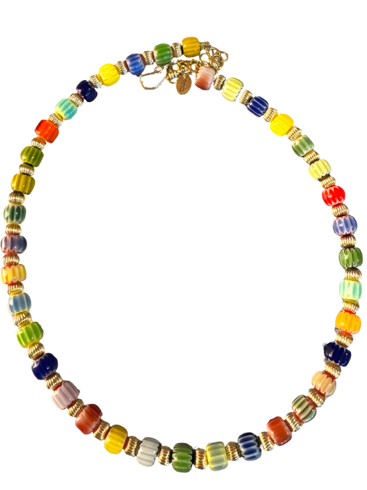Trading Bead Summer Necklace with Gold Beads