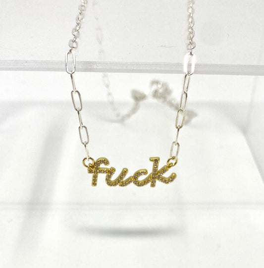 CZ F*** Necklace on Sterling Silver Chain